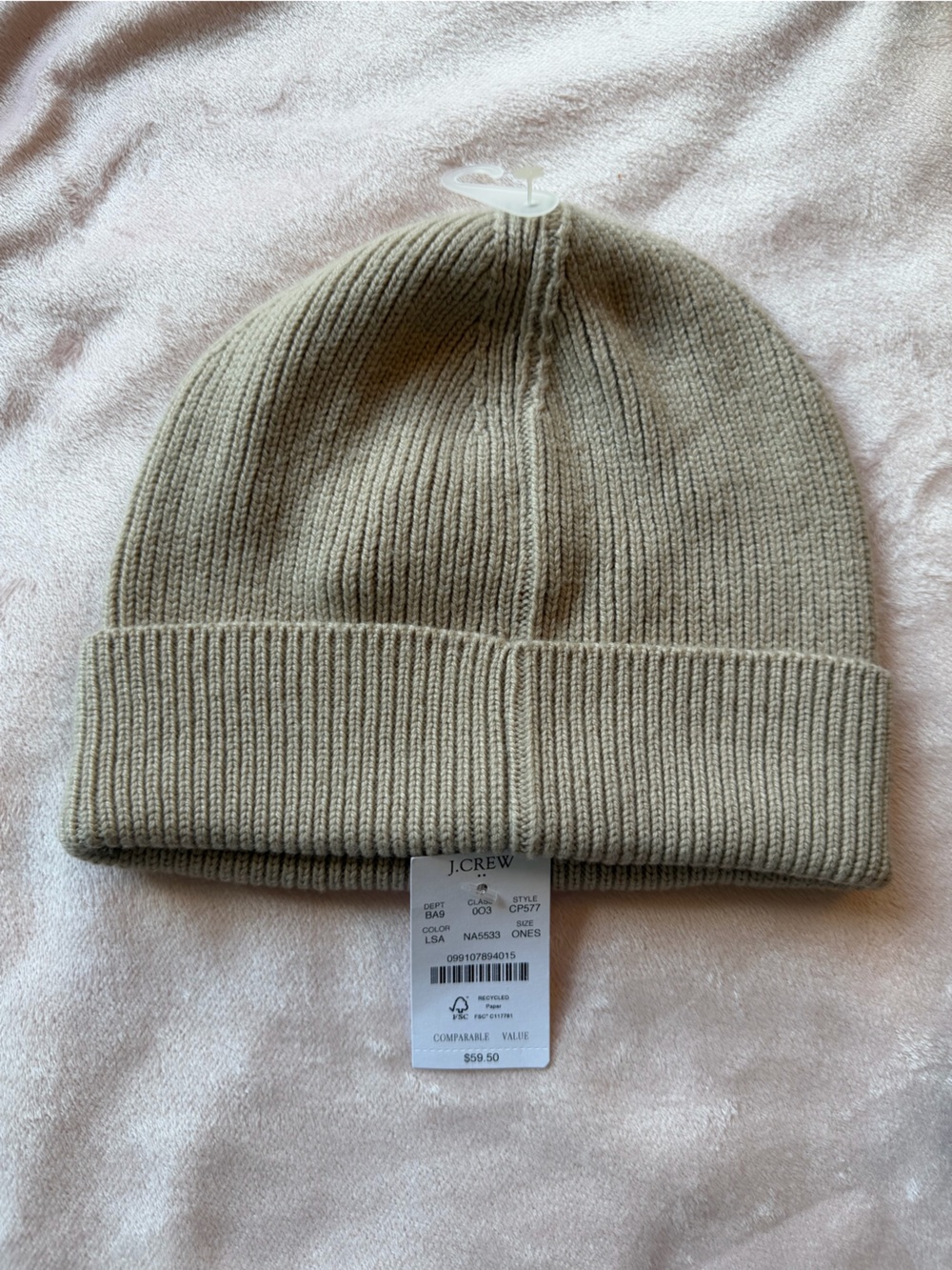 J. Crew Light Taupe Ribbed Fold-Over Beanie